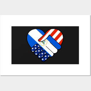 Nicaragua Flag Spanish Teacher Hispanic Latino Flag USA Flag Handshake Posters and Art